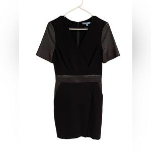 Antonio Melanie Black V-neck dress with Faux Leather accents and pockets